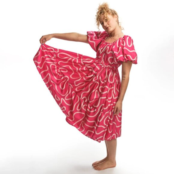Boyko Dresses & Skirts - Boyko Hot Pink Squiggle Suzy Midi Dress S